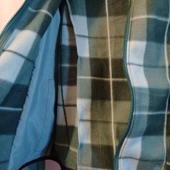 New Plaid Fleece Full Zip up Sweatshirt womens L Green Sage Collared w/2 Pockets - Picture 5 of 8